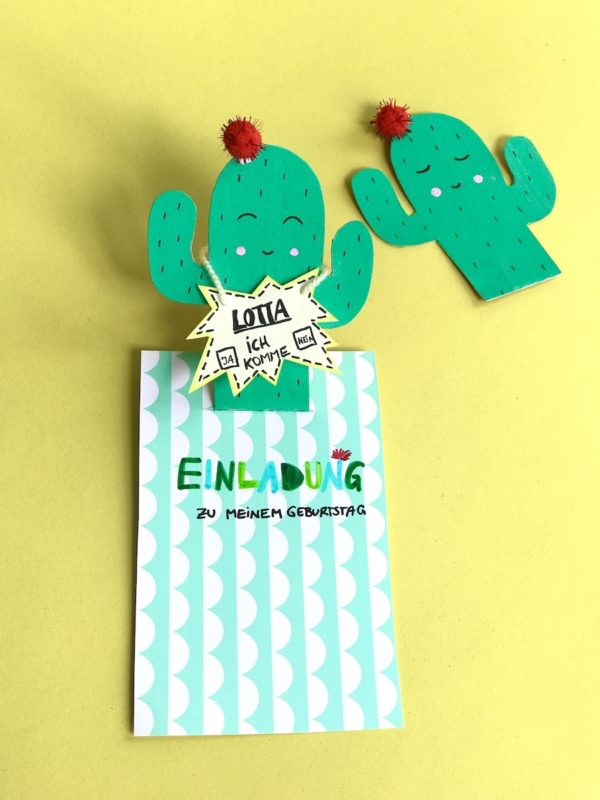 Kaktus Einladungskarte selber machen - süße Idee für den Kindergeburtstag