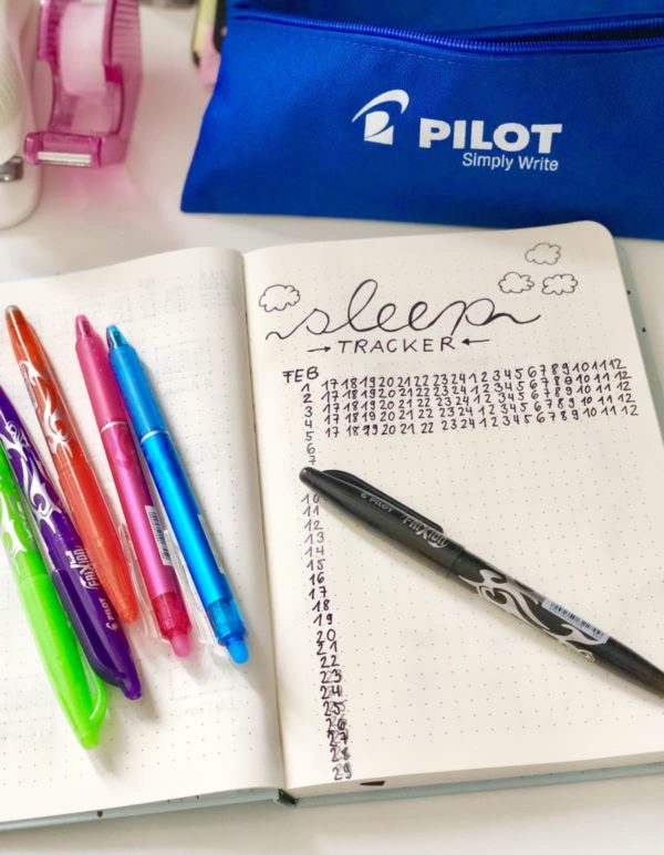 Schlaf Trecker für das Bullet Journal erstellen mit Pilot FriXion Stiften